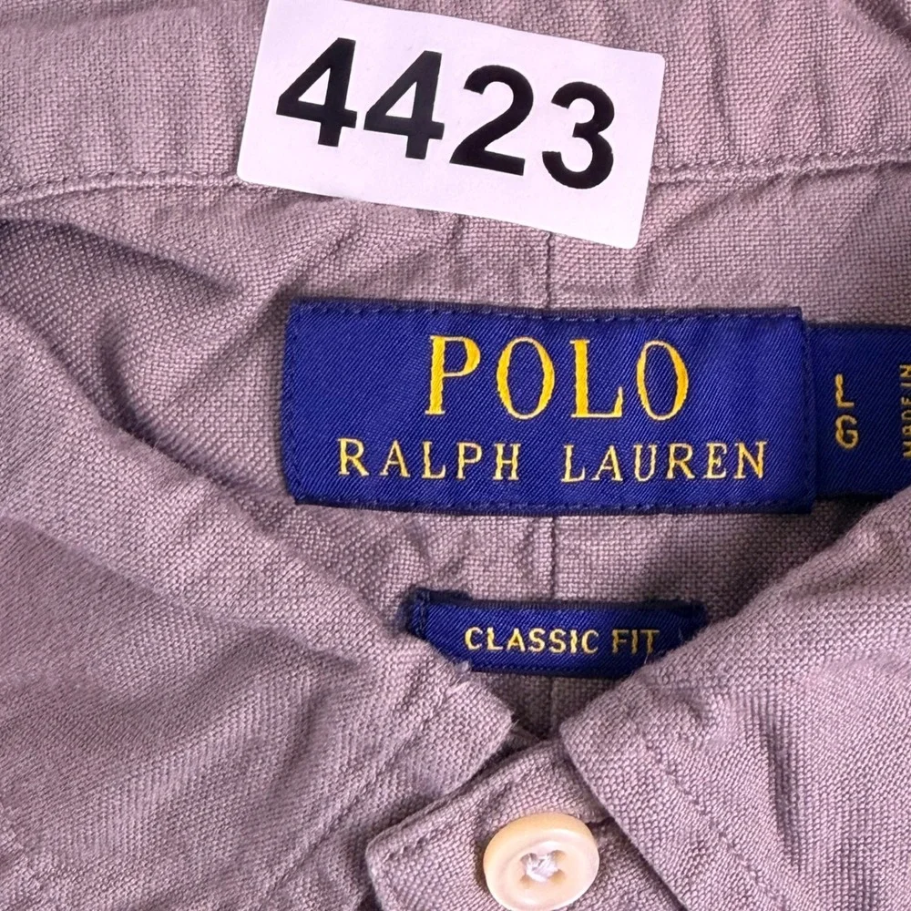 Polo Ralph Lauren Button Down Shirt Men Large Gray Classic Fit Blue Pony Office - Picture 11 of 11